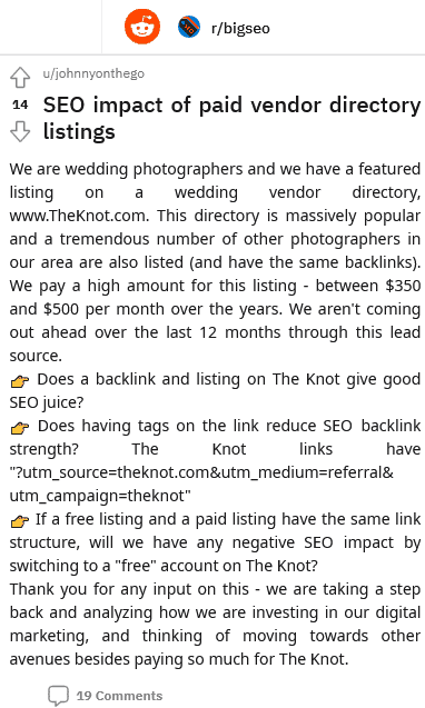 seo impact of paid vendor directory listings we have a featured listing on a wedding photography vendor directory