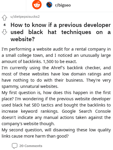 to know if a previous seo-er used black hat techniques on a website
