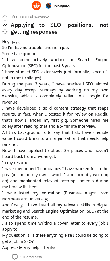 thoughts on applying to seo positions not getting responses