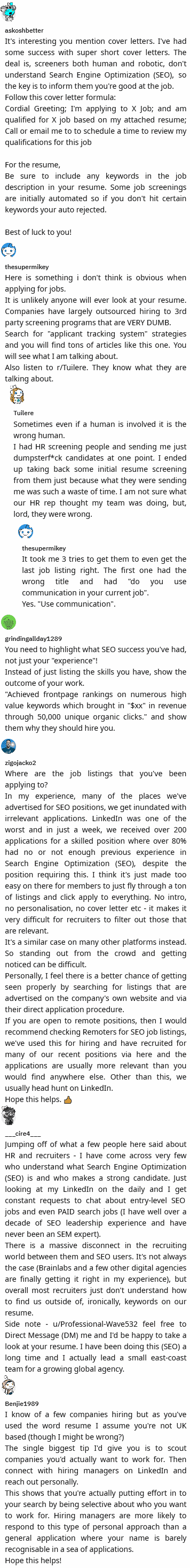 thoughts on applying to seo positions not getting responses