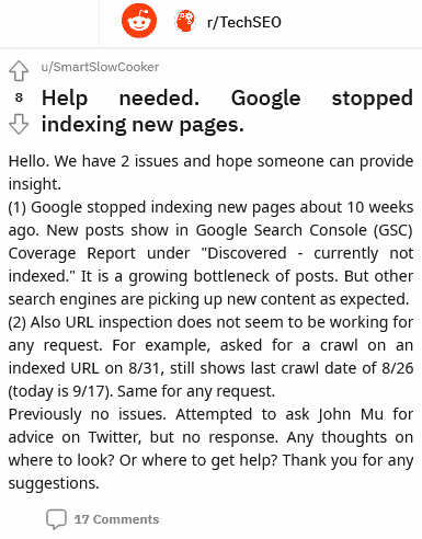 solution for google stopped indexing new pages