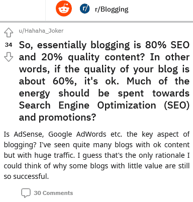 blogging is 80 doing seo and 20 writing high-quality content