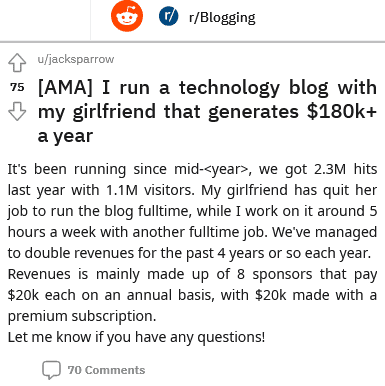i run a technology blog with my girlfriend that generates 180000 a year