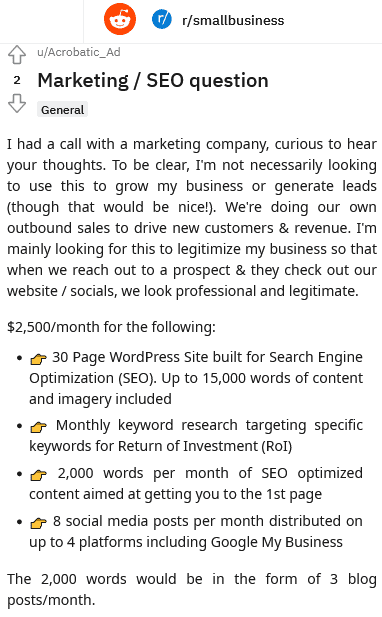 seo cost 2500 a month for 30 articles 2k words including images