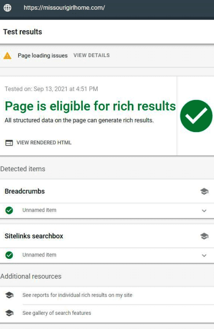 green checklists page is eligible for rich results