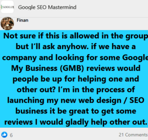 May a Facebook Group Be a Place to Gain Google My Biz 5 Star Rating Each Other?