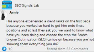 a client stopped seo services because he she can t know the seo recipe that made his her website ranking
