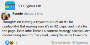 thoughts on leaving a keyword out of an h1 h2 and the meta description