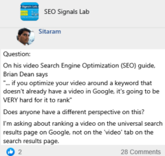 Meaning of A Brian Dean Quote "if you optimize your video around a keyword that doesn't already have a video in Google."