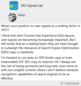 What's your position on user signals as a Rranking Factor this year?