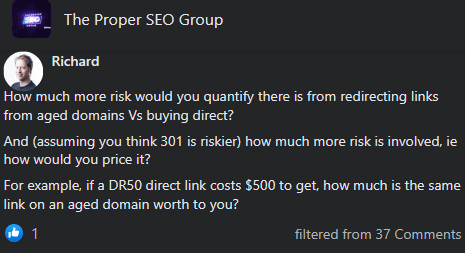 how cost did you buy an aged domain for 301 redirection
