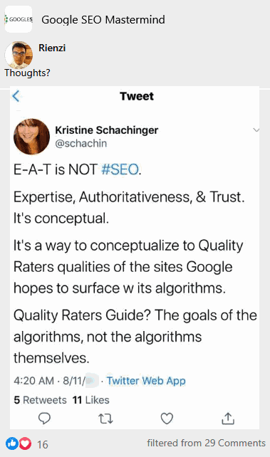 thoughts on eat is not in seo