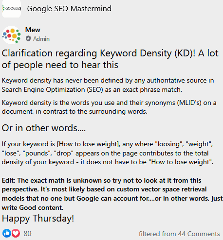 clarification regarding keyword density kd