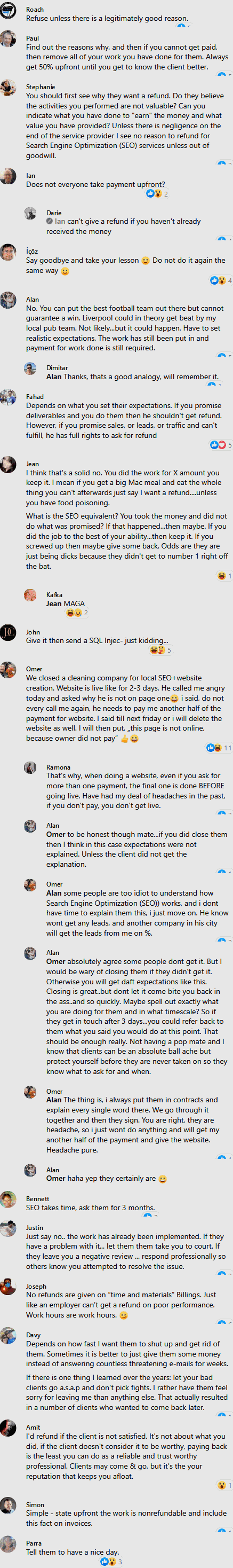 what should you do if a seo client asks for a refund after you did the work