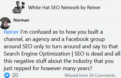 it seems seo is dead you should build a youtube channel and a facebook group beside your seo agency