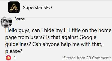 does hiding h1 title on the home page from users against google guidelines