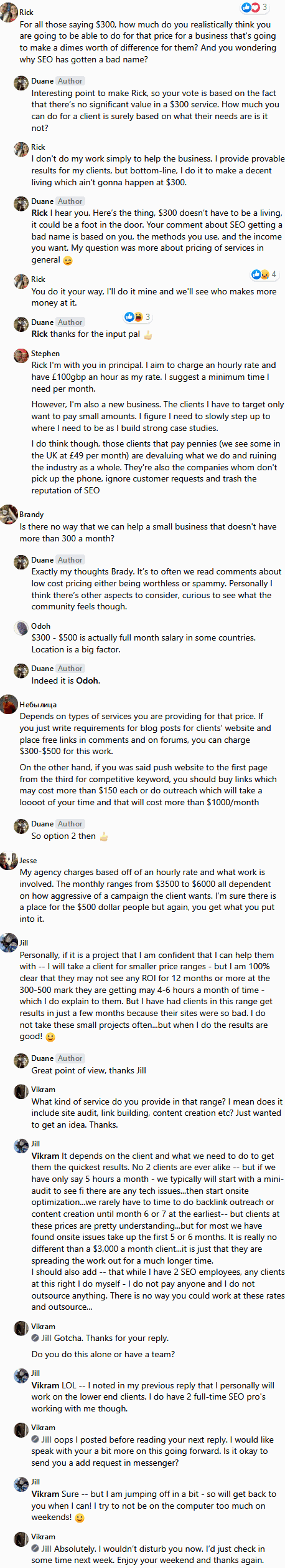 comments on an seo low price range on rate 300 500 a month