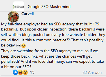 there is an seo agency that makes many backlinks on every free website builder they could find