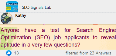 anyone have a test for seo job applicants to reveal aptitude in a very few questions