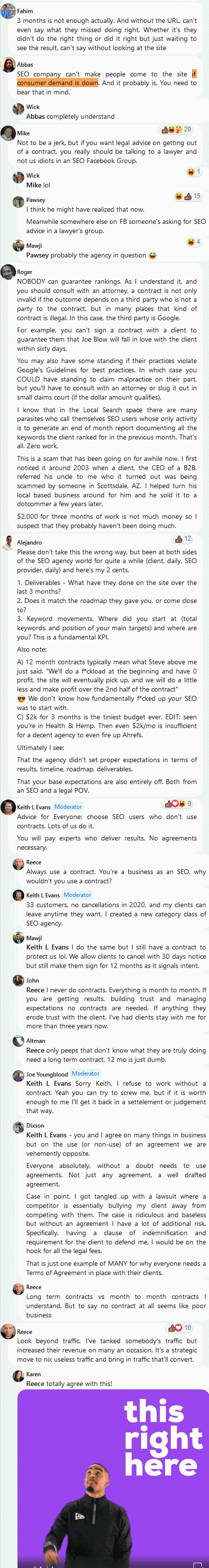 someone asked for legal advice s he wanted to cancel a 12-month seo contract due to roi unreached after the first 3-month